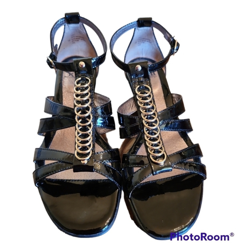 Sofft Black Sandals with Gold Ring Accents